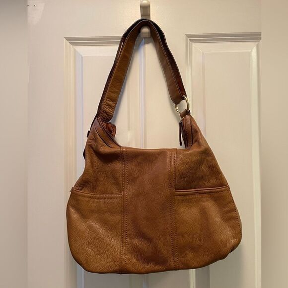 NWOT TIGNANELLO brown pebbled leather shoulder bag - Picture 1 of 8